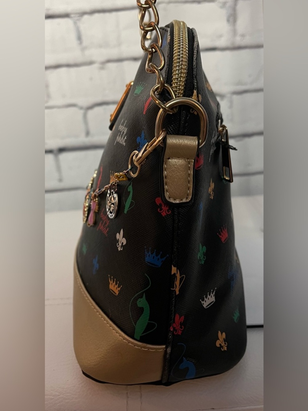 Baby Phat Black Multicolor Charm Crossbody with Gold Trim and Chain - Picture 6 of 10